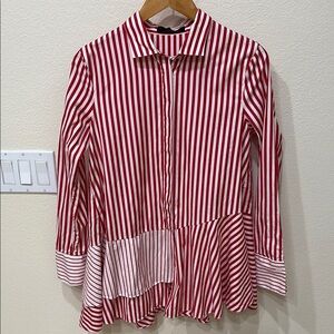 ⭐️Carolina Herrera Red And White Striped 100% Cotton Blouse—BEAUTIFUL! Like New